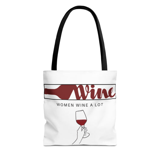 Simple "Women Wine A Lot" Logo Tote, Reusable Bag, Shoulder Bag, Printed Tote Bag, Graphic Tote, Wine Lover, Wine Accessories