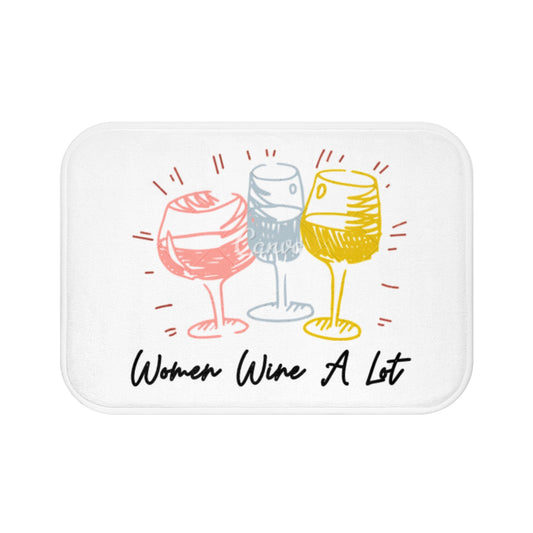 Colorful "Women Wine A Lot" Print Design Bathmat, Bath Rug, Shower mat, Floor Mat, Bathroom Decor, Bathroom rugs, Wine Home Decor