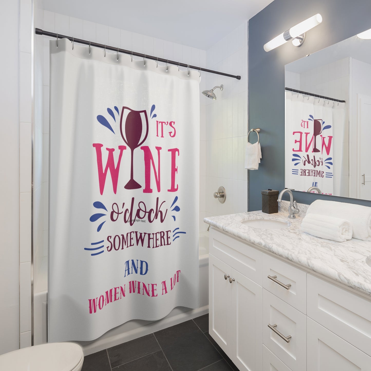 Wine O' Clock "Women Wine A Lot" Shower Curtain, Bathroom Decor, Wine Home Decor, Wine Lover Bathroom, Wine gifts, Wine enthusiast