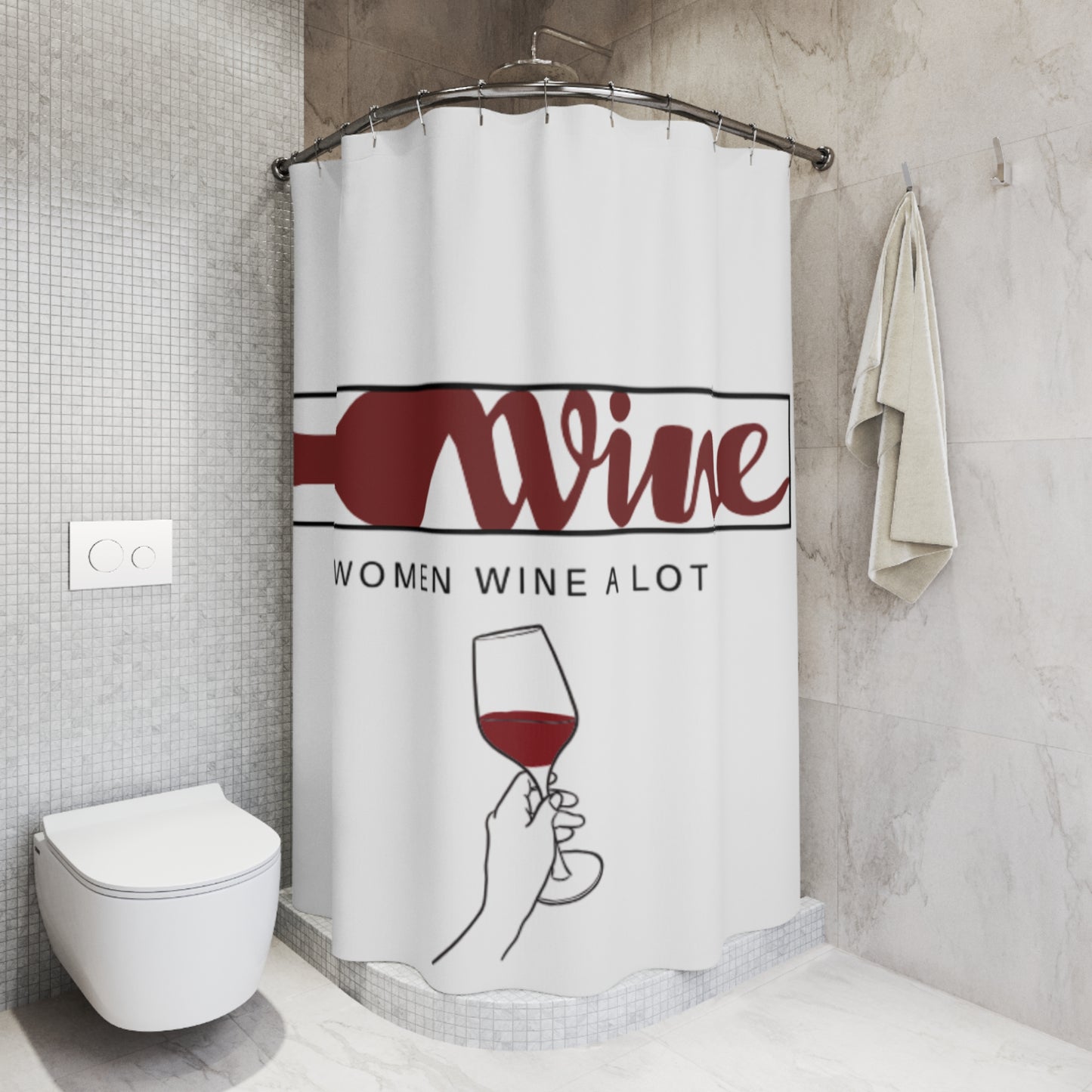 "Women Wine A Lot" Logo Shower Curtain, Bathroom Decor, Wine Home Decor, Wine Lover Bathroom, Wine gifts, Wine enthusiast