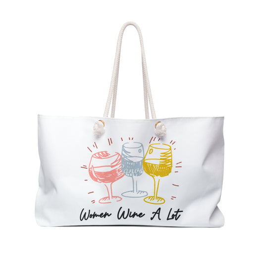 Colorful "Women Wine A Lot" Weekender Bag, Overnight Bag, Wine Bag, Travel Bag, Travel Gifts, Travel Accessories, Wine Gifts