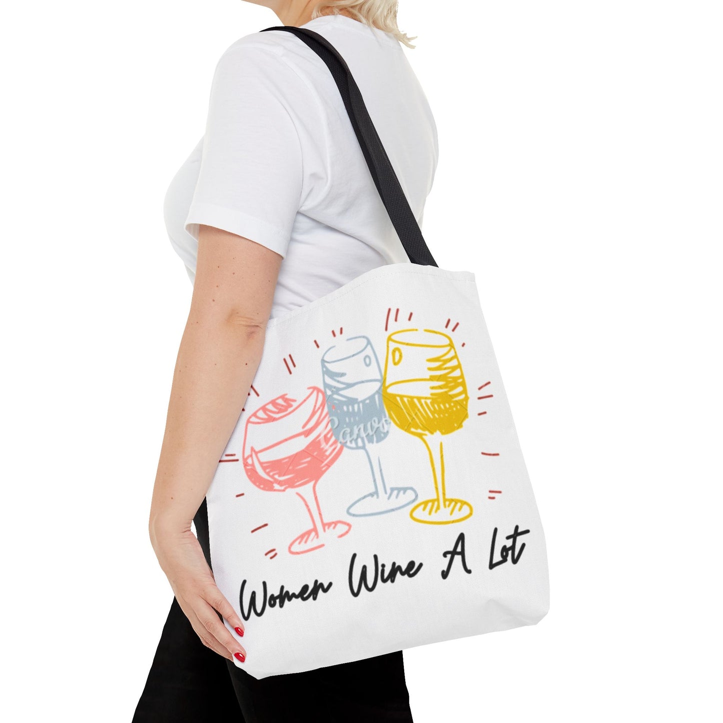 Colorful "Women Wine A Lot" Tote, Reusable Bag, Shoulder Bag, Printed Tote Bag, Graphic Tote, Wine Lover, Wine Accessories