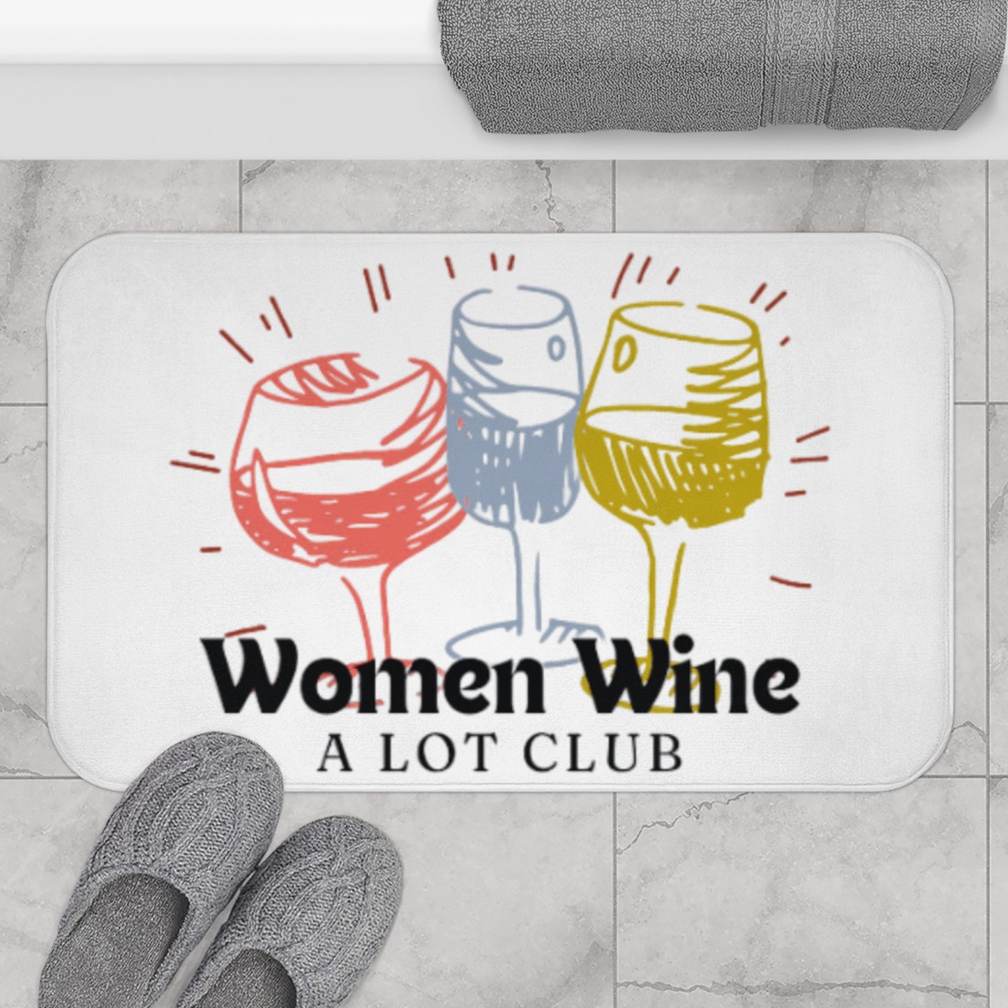 Women Wine A Lot Club Bathmat, Bath Rug, Shower mat, Floor Mat, Bathroom Decor, Bathroom rugs, Wine Home Decor